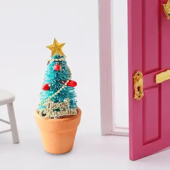 1: 12 Куклена къща, Коледна украса, Мини Коледно дърво в саксии, подаръци за партита, Страхотна градина, декорации diy, Умален модел на сцената