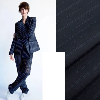 100 вълна скандинавски дизайнерски костюм класически плат за костюм от камгарна тъкан е тъмно-синята ивица, тренч за костюм