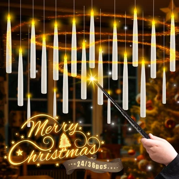 12-48 бр. Плаващи свещи с магическа пръчка, led миг електрически беспламенных конусни свещи за декор за Коледната сватба.