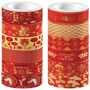 12 ролки червена панделка Васи в китайския новогодишния стил, набор ленти за пролетния фестивал 2024, етикет за scrapbooking 