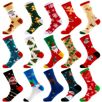 2 Двойки Коледни Чорапи на Дядо Коледа, Нови Памучни Чорапи под формата на елхи, Чорапи с анимационни шарени Чорапи-тръба с снежинками, Спортни