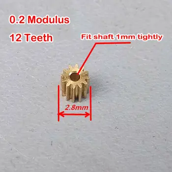 2 ЕЛЕМЕНТА Мед е обратно с модула 0,2 Микро Мини Вал и др Вретено Метална скоростна 12 зъбите Месингови аксиални предавки Играчка детайли Отвор 1 мм