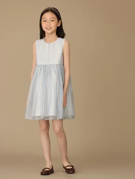 2023 Нови летни рокли за момичета с подплата и бродерия, Детски комплект от памук с бели цветя, дрехи за сестри,
