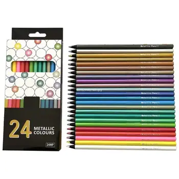24 метални цветни молива, различни цветни моливи, дървен молив за рисуване директно доставка