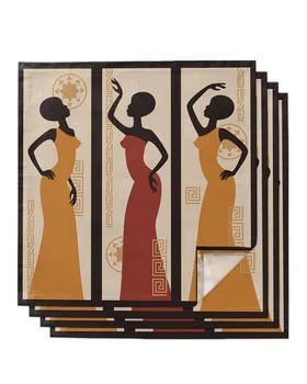 4шт Африканска жена художествена танцова площ от 50 см, Кърпа за парти, Сватбена украса, покривки за маси, Кухненски салфетки за сервиране на вечеря