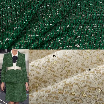 50x145 см Твидовые плат с френските зелени пайети за жени, есенното яке, рокля, костюми, Материали за дрехи, Плат за шиене със собствените си ръце