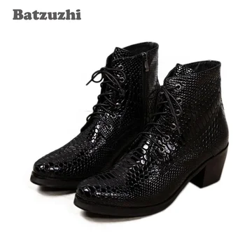 Batzuzhi/ Мъжки обувки на висок ток 6,8 см., Кожени Мъжки Ботильоны дантела С кръгло бомбе, Модни Обувки В Японски стил, Мъжки Вечерни/Сватба