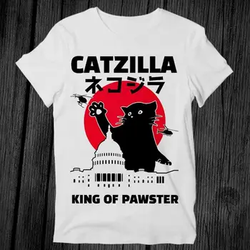 Catzilla King of Pawster Лапите на Котка Коте за Домашен любимец Тениска Унисекс