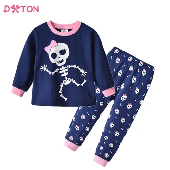 DXTON Детски Пижами с виртуален скелет за момичета, пижама с дълъг ръкав за деца, детски пижамный костюм с анимационни герои, комплект детски дрехи 2-8 години