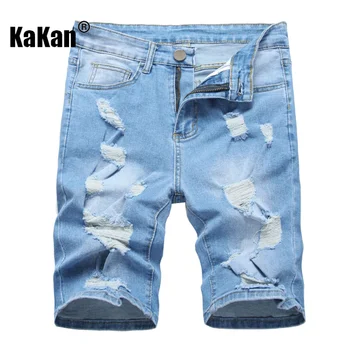 Kakan - Европейски и американски, Нови Летни мъжки Дънки с цепки, Мъжки дрехи, Модни панталони със средна дължина, с Надраскани Къси дънки K09-212