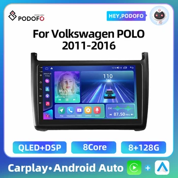 Podofo 2 Din Carplay Автомагнитола За Volkswagen POLO 2011-2016 4G WIFI DSP AI Voice Bluetooth Android Авто Стерео HD Екран, Радио