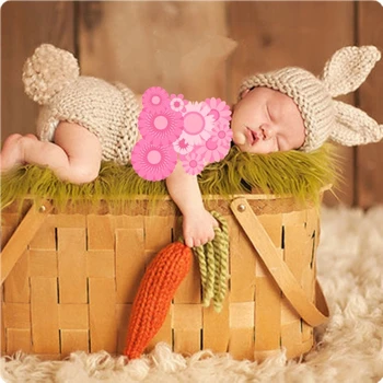 Q0KB Дрехи за снимки на новородени, костюм на заек, подпори за фотосесия, вязаная детска шапка, колан