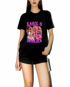 Raising the trophy KAROL G bestie Шакира дамски ежедневни памучен тениска с писмото принтом bestie HD pattern, подарък Коледна тениска