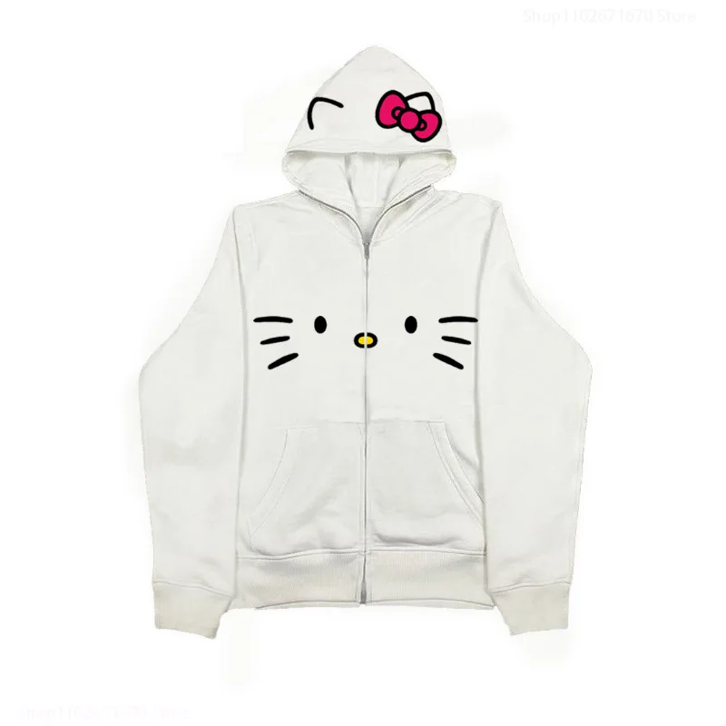 Sanrio Hello Kitty Hoody В стил Хип-Хоп Y2K Hoody Harajuku Улични Върховете Градинска Облекло Аниме Негабаритная Яке Палто Върховете Подарък За Рожден Ден