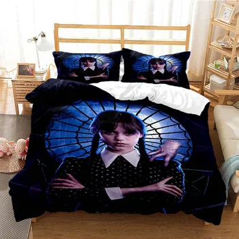 Wednesday Addams Fashion Комплект спално бельо с дигитален печат Пухени Стеганое одеяло Едно легло Twin Full Queen За младежта, подарък за момичета и момчета