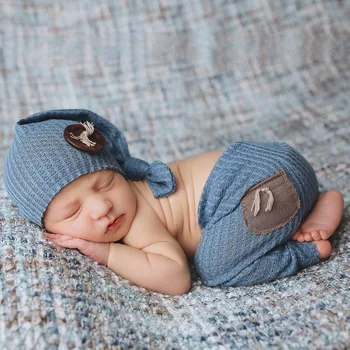 Ylsteed Реквизит за снимки на новородени, дрехи за фотосесия с големи бутони, гащеризони, детски панталони и комплект шапки