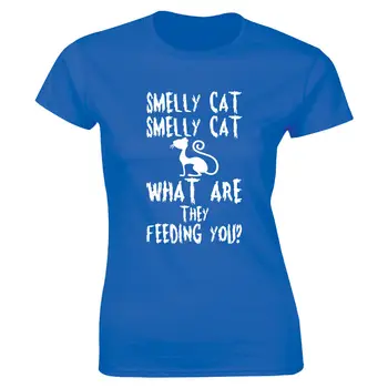 Вонящ котка, от тебе се хранят, женска тениска с забавен подарък, дамска тениска