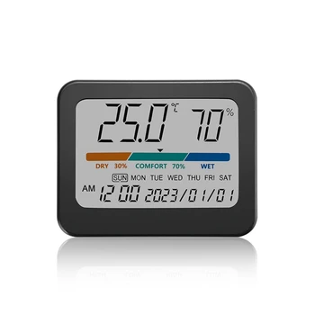 Вътрешен термометър-влагомер: Сензор за стайна температура, монитор влажност на въздуха за дома, поставка за крака, индикатор на въздушния комфорт, време, дата Издръжлив