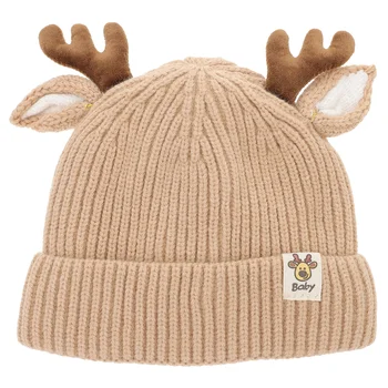 Вязаная шапка с оленьими рога за деца, Топла Коледна детска Зимна шапка за новородено