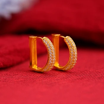 Дамски Обеци-пръстени във формата на буквата D с малък Кристал, с микромощением от истинско Злато 18 карата, Модерен Блестящи Бижута Подарък