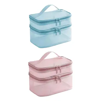 Двупластова косметичка Компактна чанта за съхранение на тоалетни принадлежности в пълен размер флакони за козметика несесер за аксесоари