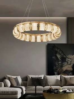 Декорация на дома, Луксозен Златен кръг Големият висящ тавана осветително осветителни Тела Plafonnier Креативен дизайн Кристални осветителни тела