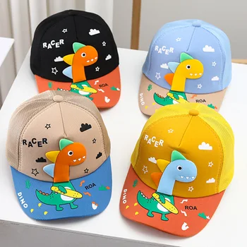 Детска бейзболна шапка с анимационни динозавром, скъпа детска солнцезащитная шапка с животни, пролетни улични шапки за момчета и момичета, шапки с утиным по езика, Абсорбатори