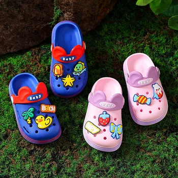 Детска градинска обувки, Сладки чехли с динозавром и заек за момчета и момичета, Летните чехли, сабо, плажни пързалки подметка, Сандали, Детски обувки