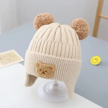 Детска зимна вълна есенно-зимна шапка, изработена от дебел детски плетени, за момчета и момичета, ветрозащитная капачка за защита на ушите
