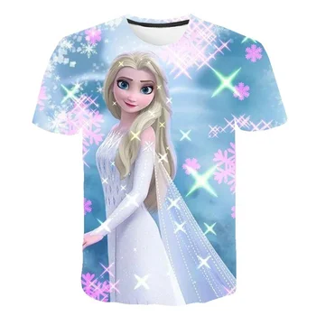 Детски Тениски Frozen 2 с Анимационни герои за момичета, Модни дрехи, Тениски, Летни Тениски за момичета, Ежедневни тениски с Эльзой с къс ръкав, от 1 до 14 години
