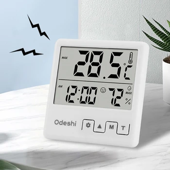Електронни датчици за температура и влажност с показване на времето, усмивки, напомняния и алармен часовник за офиса и дома