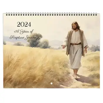 Календар на Исус Христос в 2024 година, Календар-плакат с Исус, Вдъхновяващ Декор на стените, арт календар на тема Исус, Плановик на 12 месеца, календар