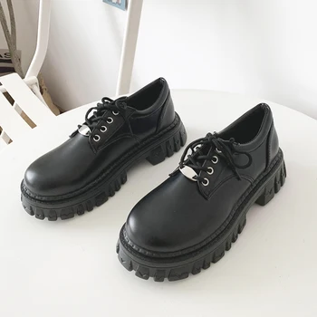 Класически черни дамски обувки-oxfords на платформата: есенно-пролетни ежедневни сандали от неплъзгащи изкуствена кожа 2023