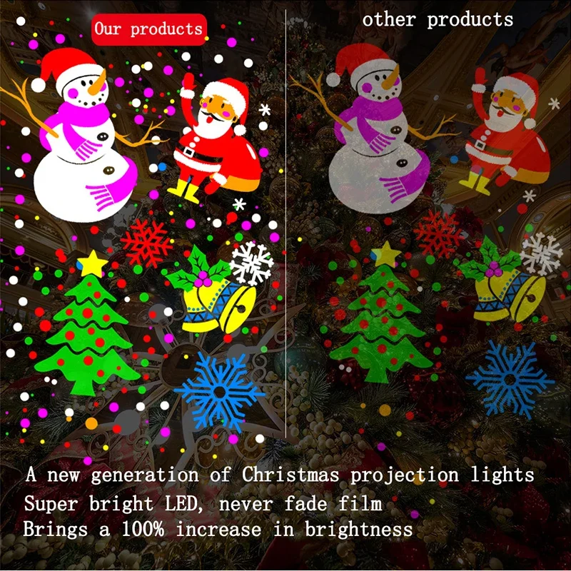 Коледен прожектор Осветява led Снежинка лазерна светлина на сцената, въртят Коледа модел, осветление празнично парти на открито, на атмосферната лампа