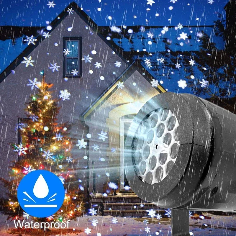 Коледен прожектор Осветява led Снежинка лазерна светлина на сцената, въртят Коледа модел, осветление празнично парти на открито, на атмосферната лампа