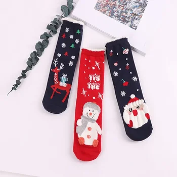 Коледната тема, червени чорапи с една година живот, есенни и зимни Нови червени чорапи, коледни чорапи със средна засаждане лосове, прости и удобни