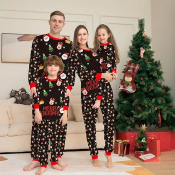 Коледни Семейни пижами и облекло Новини 2024 Пижама за възрастни и деца Комплекта дрехи Детски гащеризон Ежедневни облекла за сън Коледен Семеен начин на