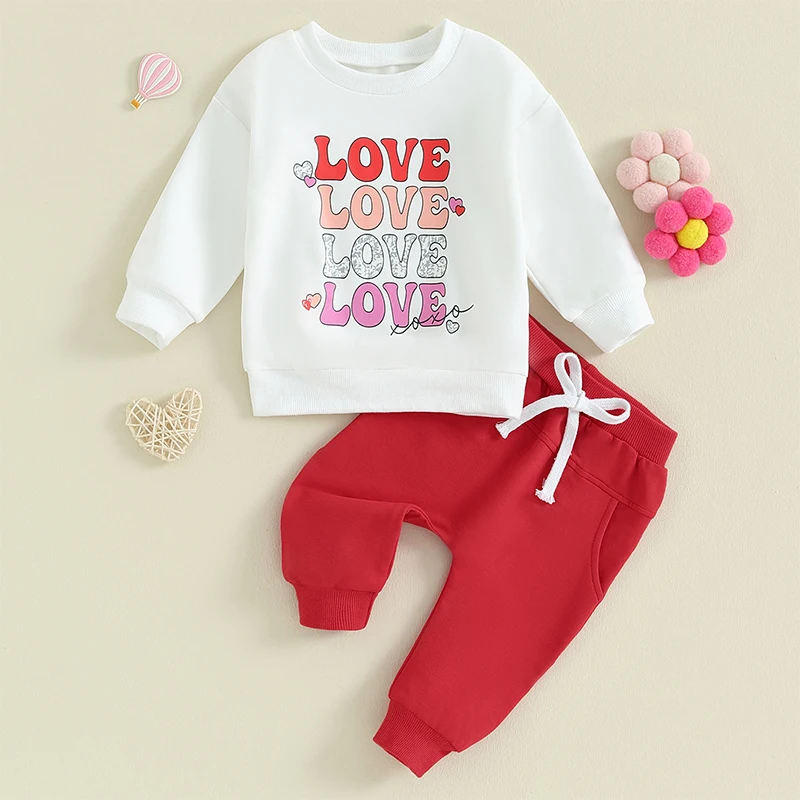 Комплект дрехи за новородени момчета в Деня на Свети Валентин от 2 теми, hoody с дълъг ръкав Love Heart за деца, комплект панталони за джогинг