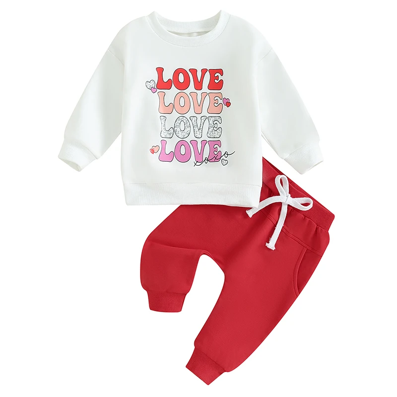 Комплект дрехи за новородени момчета в Деня на Свети Валентин от 2 теми, hoody с дълъг ръкав Love Heart за деца, комплект панталони за джогинг