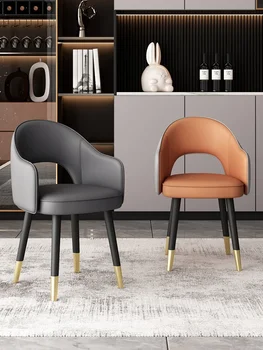 Лесен луксозен Скандинавски стол от висок клас, Начало кожен стол, Модерен минималистичен маса за хранене, стол за дома