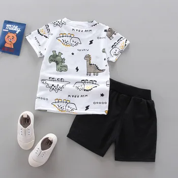 Летни комплекти дрехи за малки момчета, модерна детска тениска унисекс + прости шорти, атрактивни костюми от 2 теми