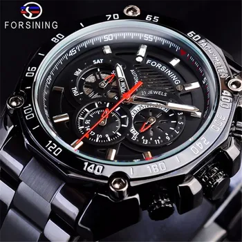 Модерни мъжки ръчни часовници Forsining от водеща марка, водоустойчив, многофункционални, с напълно безцветен стоманена каишка, напълно автоматични механични ръчни часовници