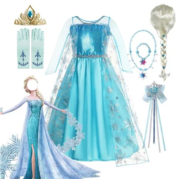 Модно лятна рокля на Елза за момичета, Синьо сетчатое бална рокля с пайети, Карнавальная парти за Хелоуин, Ден на Раждане, cosplay Дрехи, костюми на принцеса