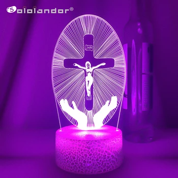 На кръста на Исус 3D Led нощна светлина за Приятелите на Коледни Великденски Декор Подаръци Разпятие Оптична Илюзия Настолна Лампа нощна светлина
