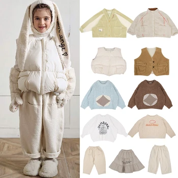 Нов комплект зимни детски дрехи TB, яке за момичета, памук жилетка в корейски стил, скъпа връхни дрехи за деца, панталони-мравка, костюм за новородено, палто, с шапка