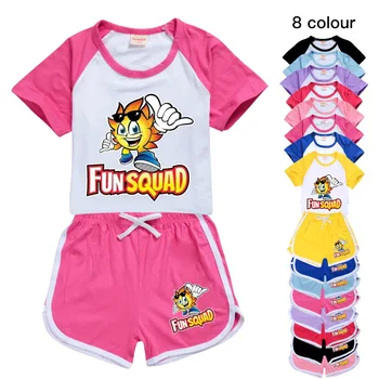 Нов летен комплект за момичета и момчета, Детска спортна тениска Fun Squad + панталони, комплект от 2 теми, Бебешки дрехи, Удобни дрехи, Пижами от 2 до 16 години