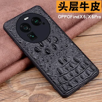 Нов Луксозен Калъф За телефон от естествена Кожа с 3d Крокодилска Глава За Oppo Find X6 X5 Pro Cover Cases