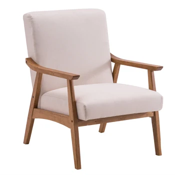 Обикновена единична диван-стол от масивно дърво в ретро стил, на облегалката на стола за почивка, без да се деформира 67x72,5x82 см, бежов [в наличност в САЩ]