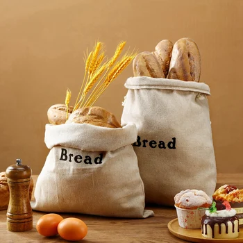 Пакети за хляб от 3 части, Чул, за Многократна употреба пакети за хляба на съвсем малък, както е показано На фигура, Ленени Торбички за съхранение на продукти ръчна изработка