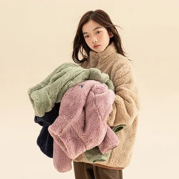 Палта за момичета, есен-зима, нов модерен плюшено топ, детски дебел пуловер на средни и големи размери